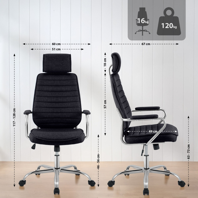 Chaise de bureau Rako, tissu noir