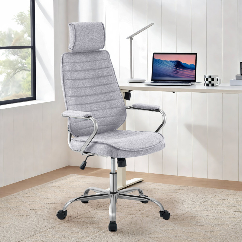 Chaise de bureau Rako, tissu gris clair