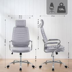 Fauteuil de bureau Rako en tissu gris clair