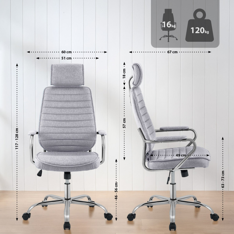 Fauteuil de bureau Rako en tissu gris clair