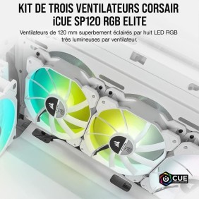 CORSAIR Ventilateur SP Series - White SP120 RGB ELITE - 120mm RGB LED Fan with AirGuide -Triple Pack Lighting Node (CO-9050137-W