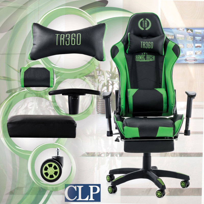 Fauteuil de bureau de course Turbo avec repose-pieds noir/vert