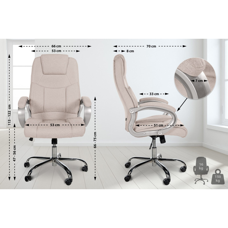Silla De Oficina XXL Apoll En Tela Crema