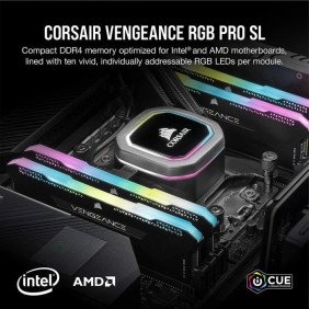 Mémoire RAM CORSAIR Vengeance RGB Pro SL DDR4 32GB 2x16GB DIMM 3600 MHz CL18 1.35V Noir