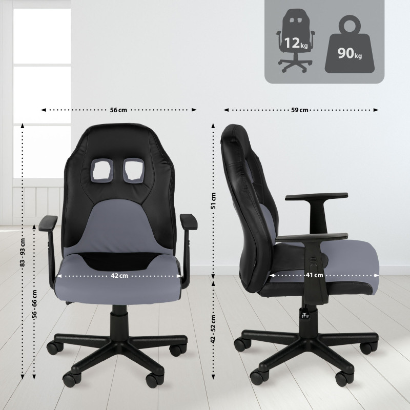 Fauteuil de bureau pour enfants Fun noir/gris