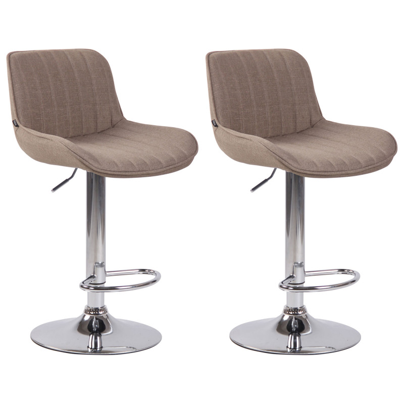 Lot de 2 tabourets de bar Lentini tissu chrome taupe