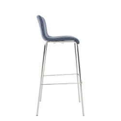 Lot de 2 tabourets de bar Hoover tissu 4 pieds structure chromée bleu