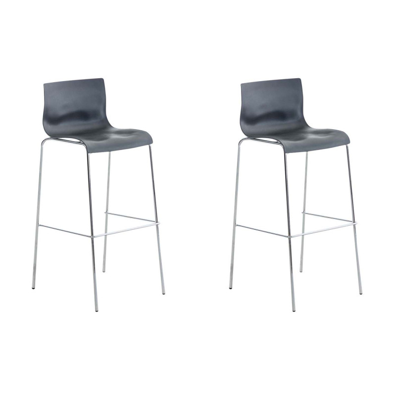 Lot de 2 tabourets de bar Hoover en plastique, structure à 4 pieds, chromé gris