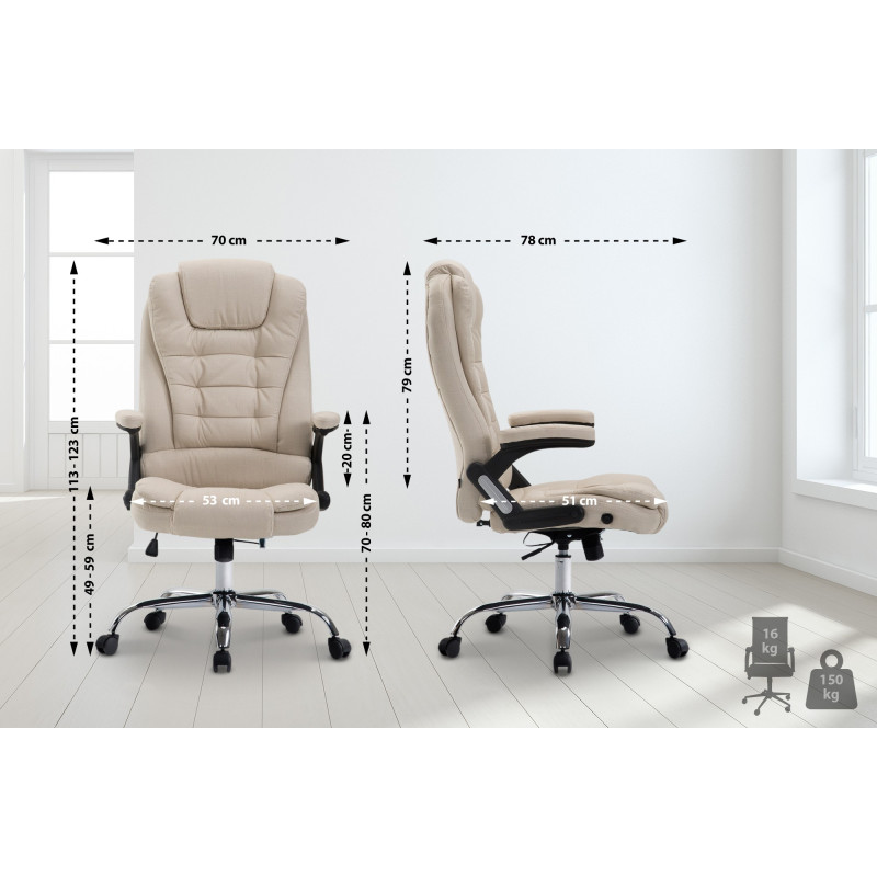 Chaise de bureau Thor, tissu, crème