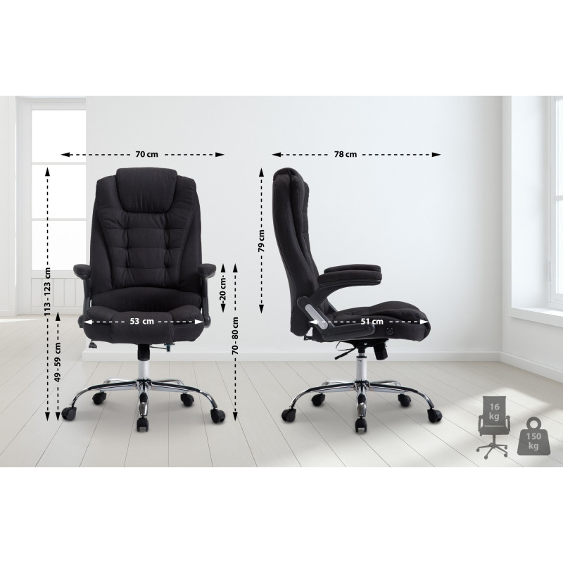 Chaise de bureau Thor, tissu noir