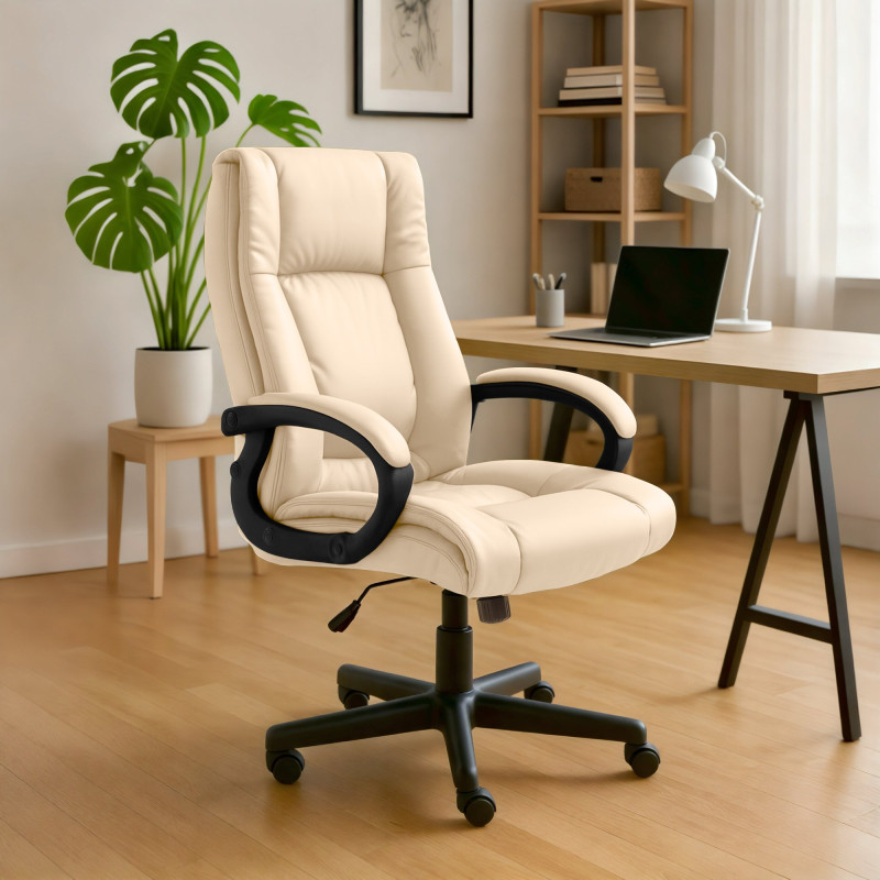 Fauteuil de bureau XL Sparta en similicuir cr?me