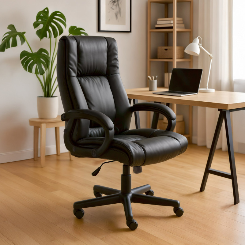 Fauteuil de bureau XL Sparta en cuir artificiel noir