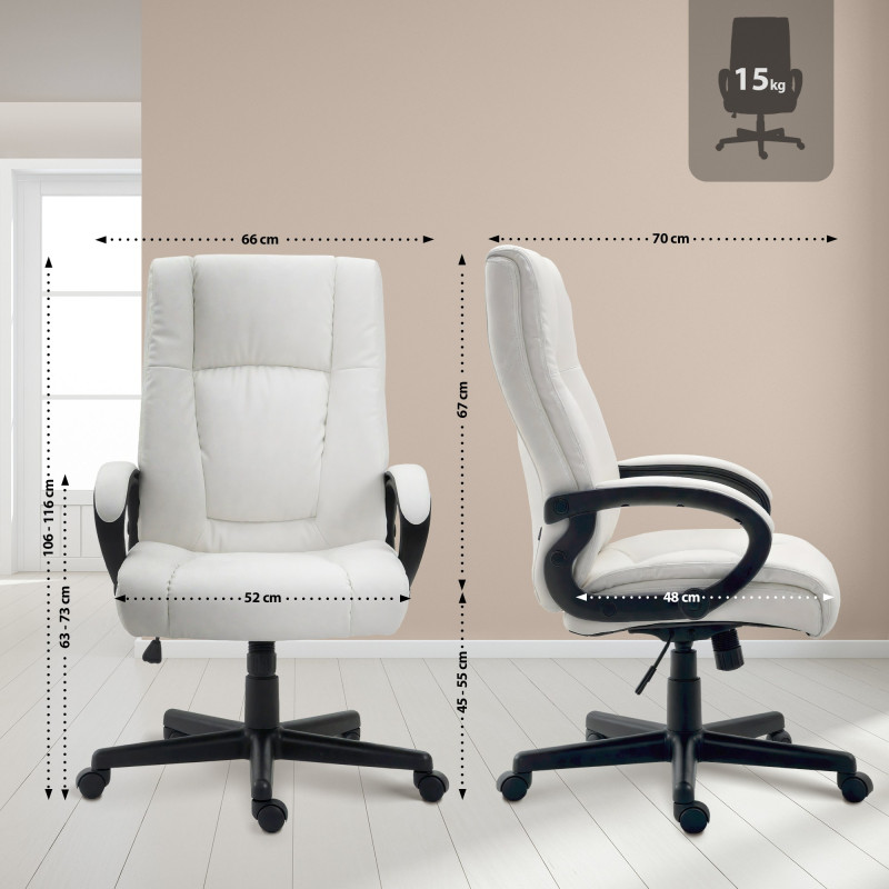 Fauteuil de bureau XL Sparta en cuir artificiel blanc