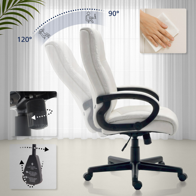 Fauteuil de bureau XL Sparta en cuir artificiel blanc