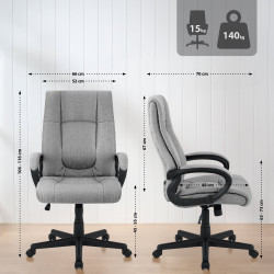 Fauteuil de bureau XL Sparta en tissu gris
