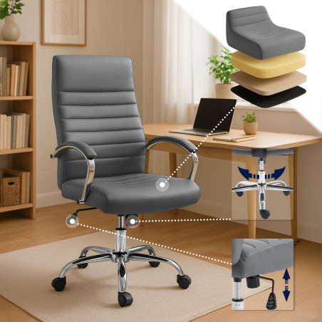 Fauteuil de bureau Valais, simili cuir gris