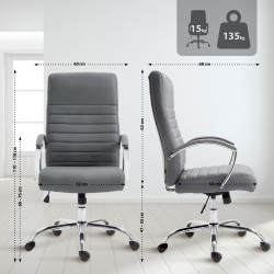 Fauteuil de bureau Valais, simili cuir gris