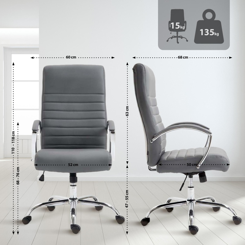 Fauteuil de bureau Valais, simili cuir gris