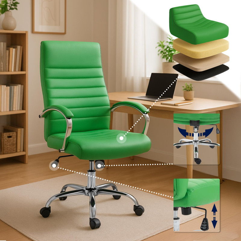 Fauteuil de bureau Valais, simili cuir vert