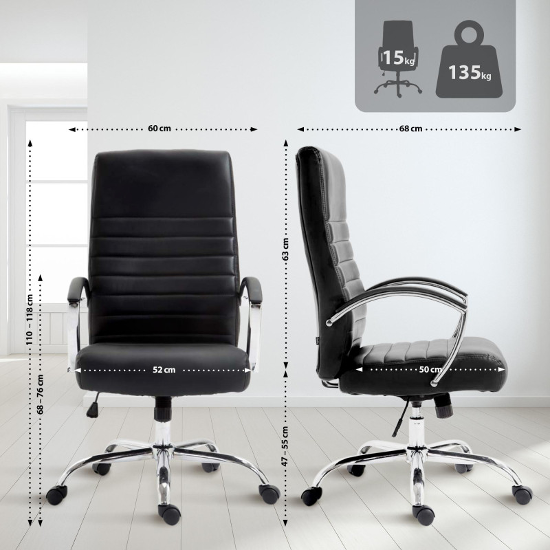 Fauteuil de bureau Valais, simili cuir noir