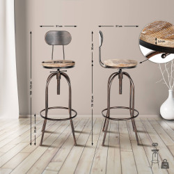 Set di 2 sgabelli da bar Pino, legno bronzo