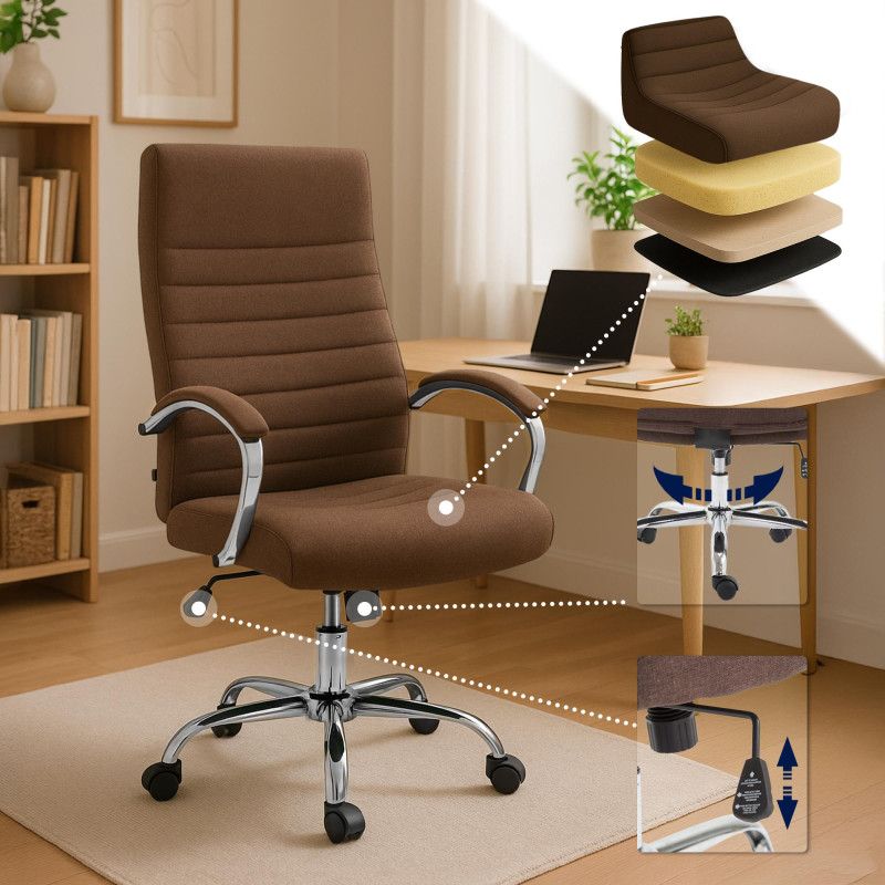 Fauteuil de bureau Valais en tissu marron