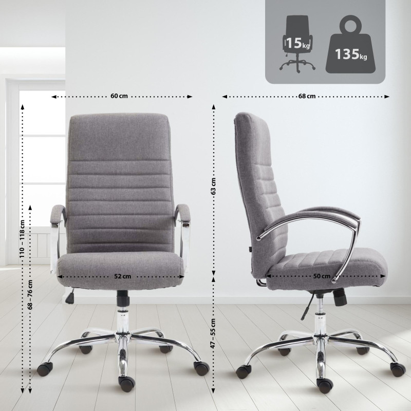 Fauteuil de bureau Valais en tissu gris