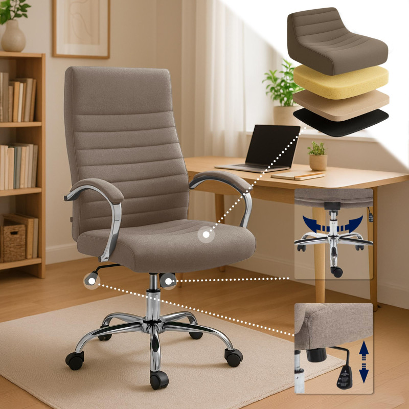 Chaise de bureau Valais, tissu taupe