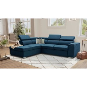 Canapé d'angle convertible réversible avec coffre - 5 places - DAYTONA - Tissu bleu - 260 x 94 x 216 cm