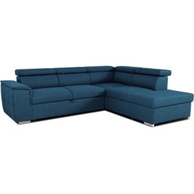 Canapé d'angle convertible réversible avec coffre - 5 places - DAYTONA - Tissu bleu - 260 x 94 x 216 cm