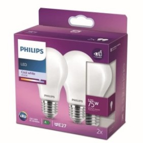 Philips ampoule LED Equivalent 75W E27 Blanc froid non dimmable, verre, lot de 2