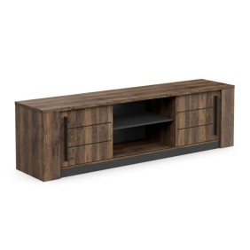 Meuble TV MONACO - 2 portes coulissantes + 3 étageres - Décor bois oak et noir - L184.5 x P42.3 x H51.8 cm - DEMEYERE