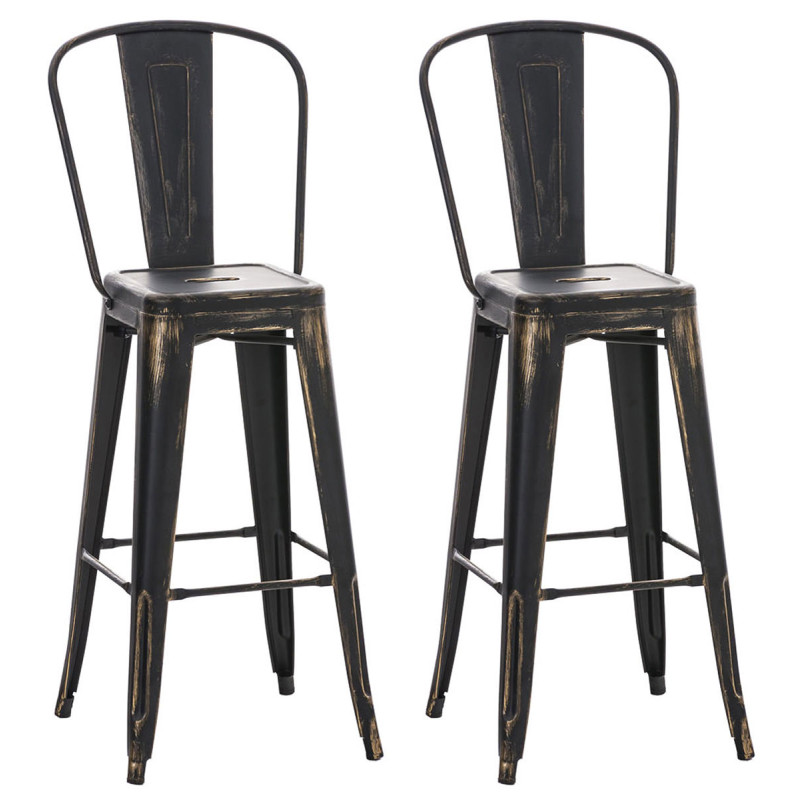 Ensemble de 2 tabourets de bar Aiden noir et or