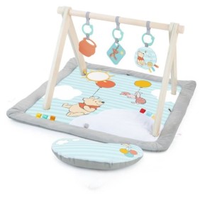 DISNEY BABY Tapis d'éveil Winnie l'Ourson, Arche de jeu pliable en bois, Jouets multisensoriels, Coussin de support position pla