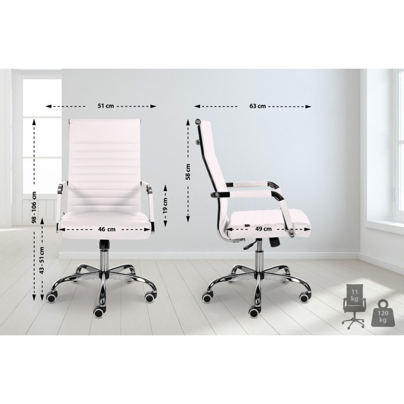 Fauteuil de bureau Amadora, similicuir blanc