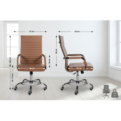 Fauteuil de bureau Amadora, simili cuir marron clair