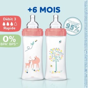 Dodie Lot de 3 Biberons Anti colique Sensation+, Fille, 330 ml, +6 Mois, Tétine Plate, Débit 3