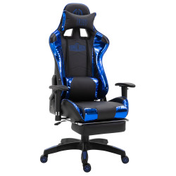 Fauteuil de bureau de course Turbo avec repose-pieds noir brillant/bleu