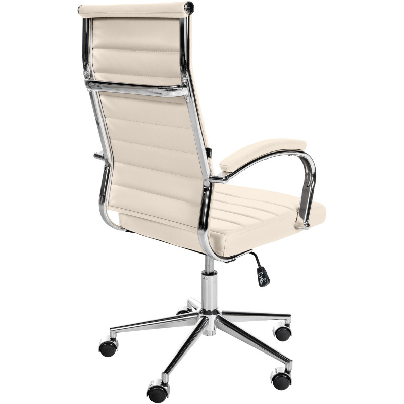 Silla de oficina Mollis de cuero auténtico Crema