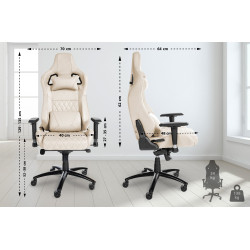 Silla de oficina Keren de cuero genuino Crema