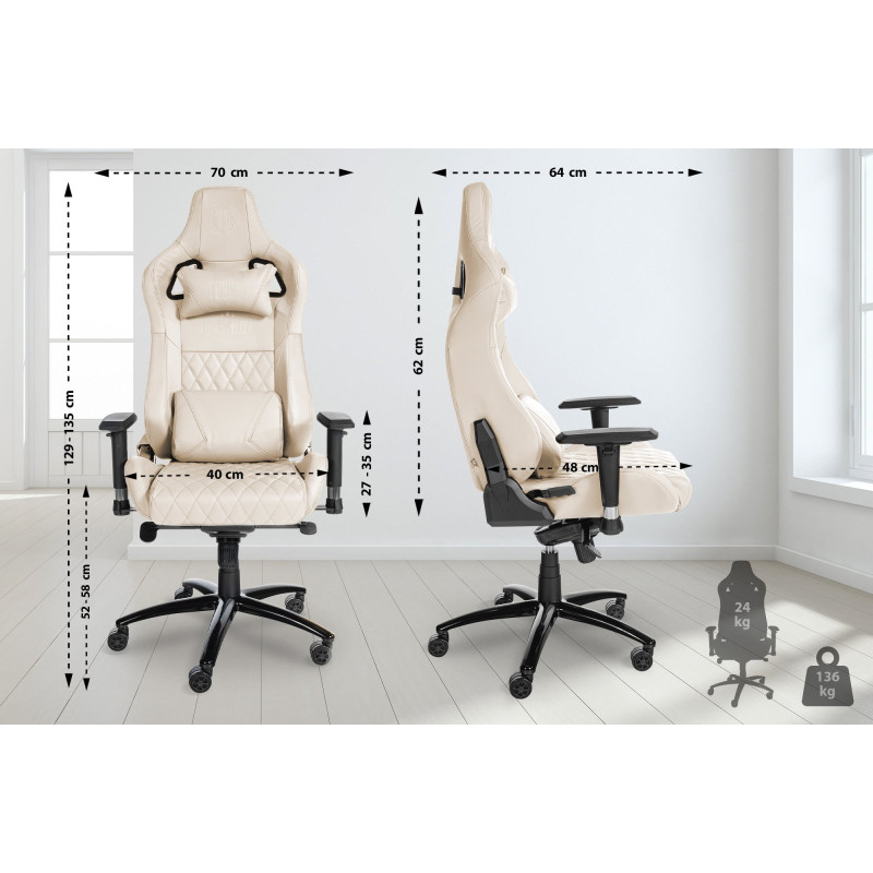 Silla de oficina Keren de cuero genuino Crema
