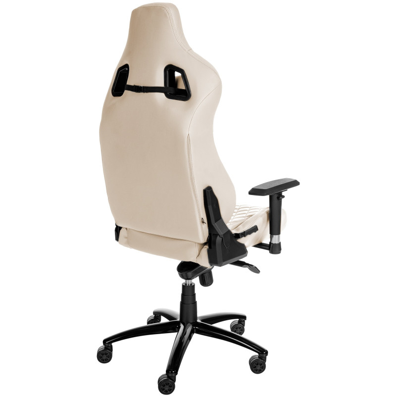 Silla de oficina Keren de cuero genuino Crema