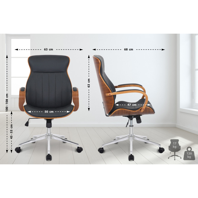 Fauteuil de bureau Melilla en cuir artificiel noyer/noir