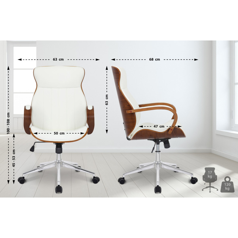 Fauteuil de bureau Melilla, cuir artificiel, noyer/blanc