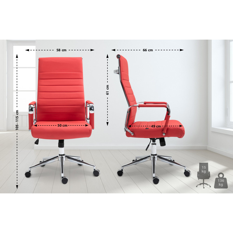 Fauteuil de bureau Columbus en cuir véritable rouge