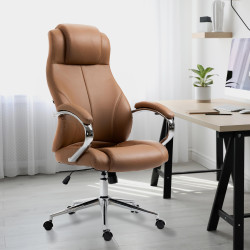 Fauteuil de bureau Salford, cuir véritable, marron clair