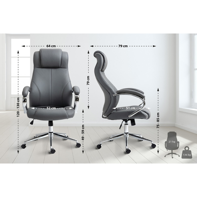 Fauteuil de bureau Salford en cuir véritable gris