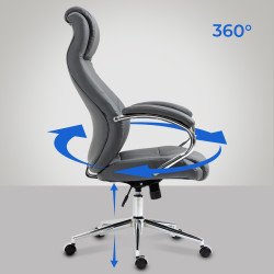 Fauteuil de bureau Salford en cuir véritable gris