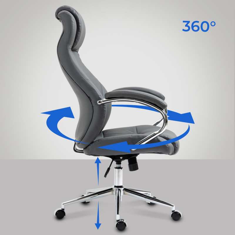 Fauteuil de bureau Salford en cuir véritable gris