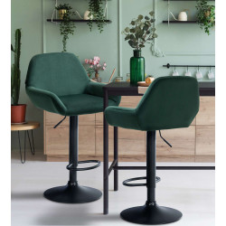 Tabouret de bar Braga velours noir vert foncé